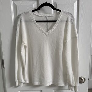 SHEIN Cream V-Neck Long Sleeve Top